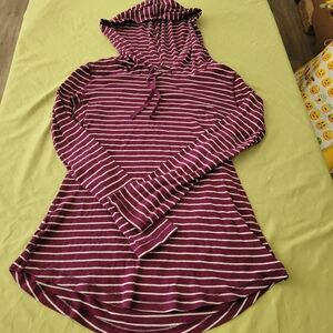 Eddie Bauer Outdoor Hoodie Womens Small Purple Striped Pullover 100% Cotten